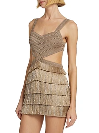 Metallic Fringe & Cut-Out Minidress