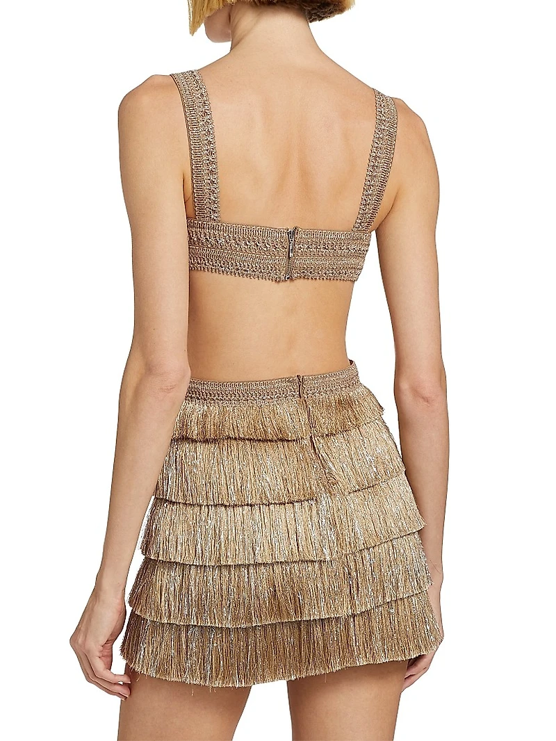 Metallic Fringe & Cut-Out Minidress