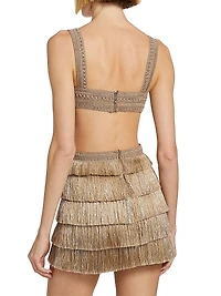 Metallic Fringe & Cut-Out Minidress