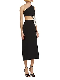 Flower Appliqué & Cut-Out Midi-Dress