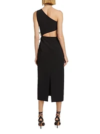 Flower Appliqué & Cut-Out Midi-Dress