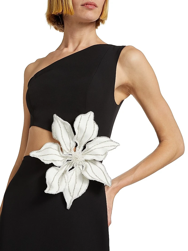 Flower Appliqué & Cut-Out Midi-Dress