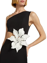 Flower Appliqué & Cut-Out Midi-Dress