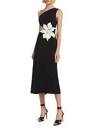 Flower Appliqué & Cut-Out Midi-Dress