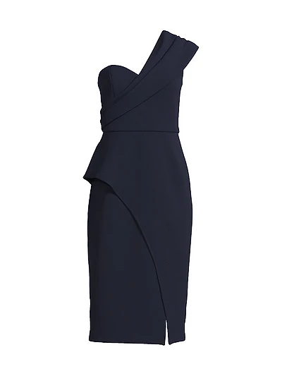 One-Shoulder Crepe Midi-Dress