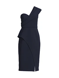 One-Shoulder Crepe Midi-Dress