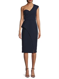 One-Shoulder Crepe Midi-Dress