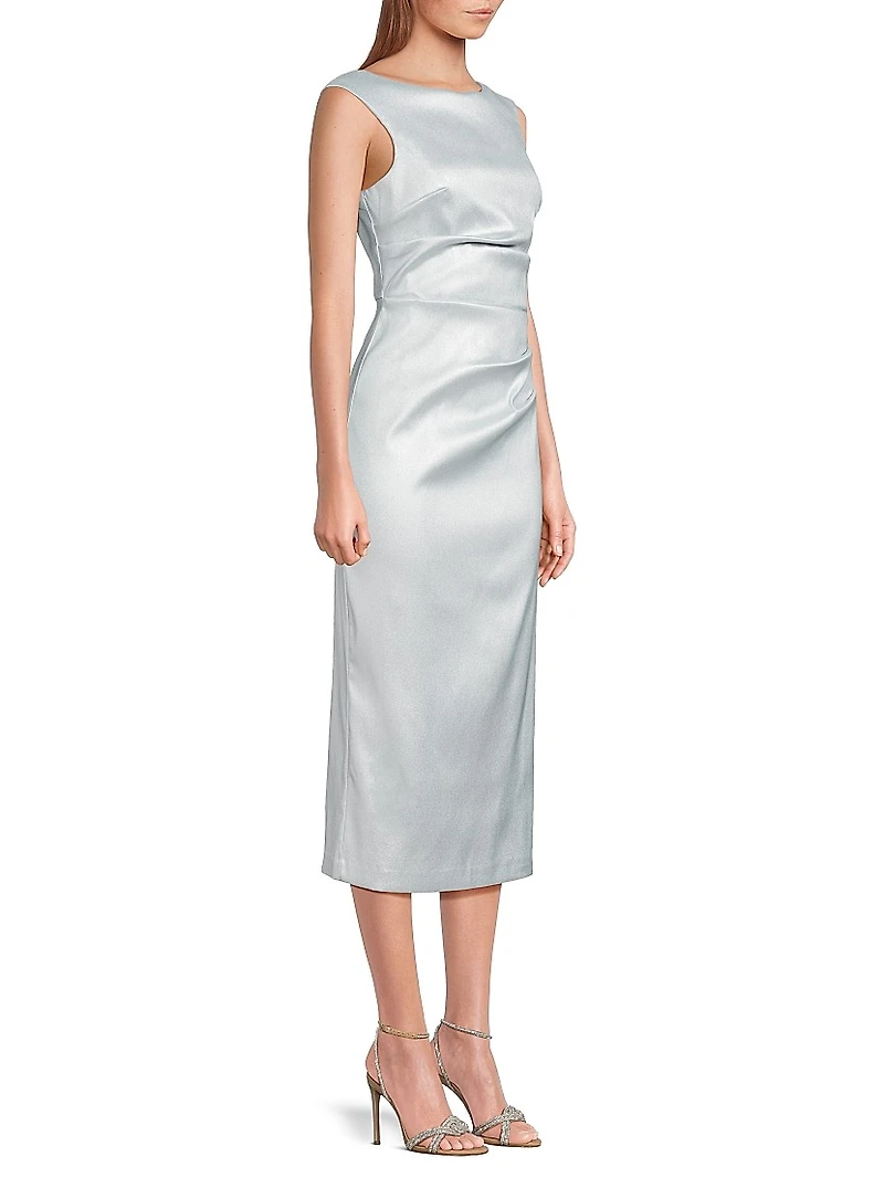 Foiled Satin Midi-Dress