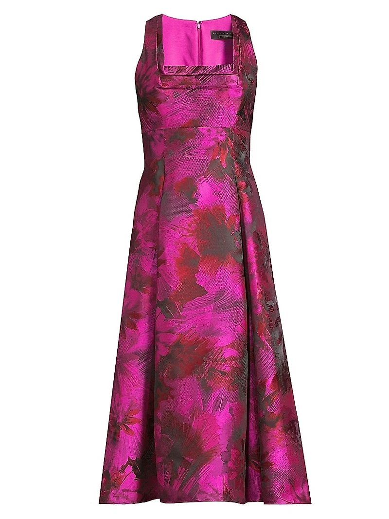 Floral Jacquard Midi-Dress