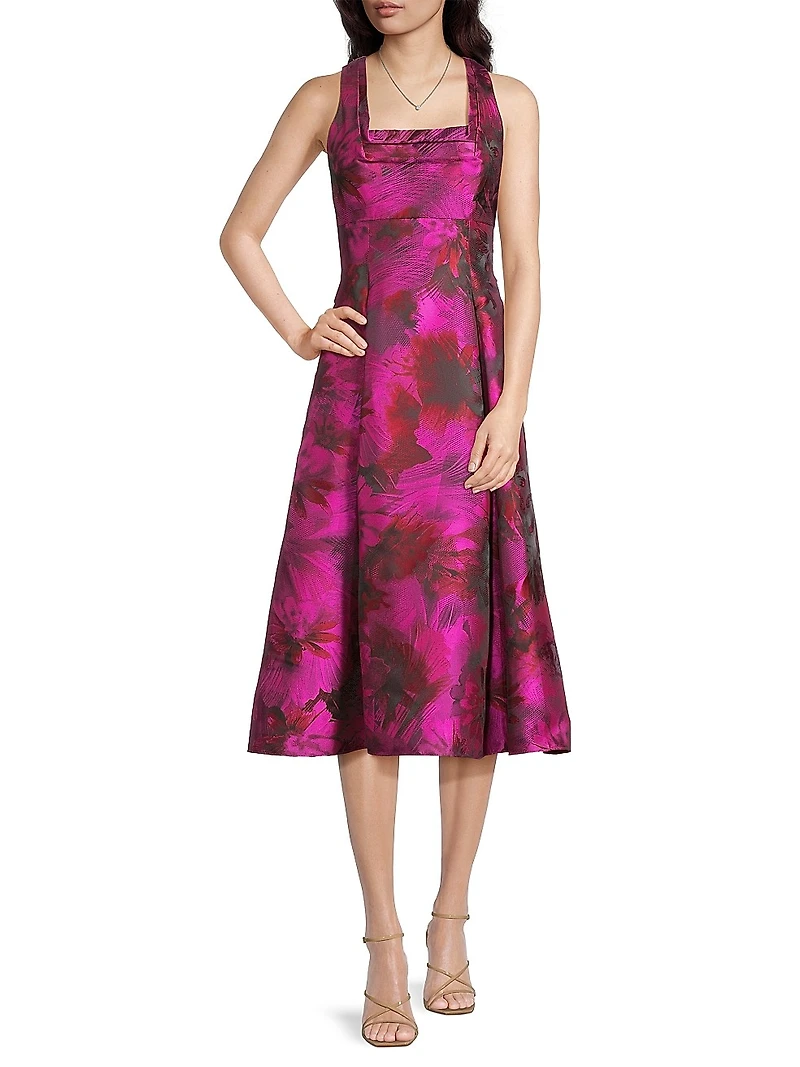 Floral Jacquard Midi-Dress