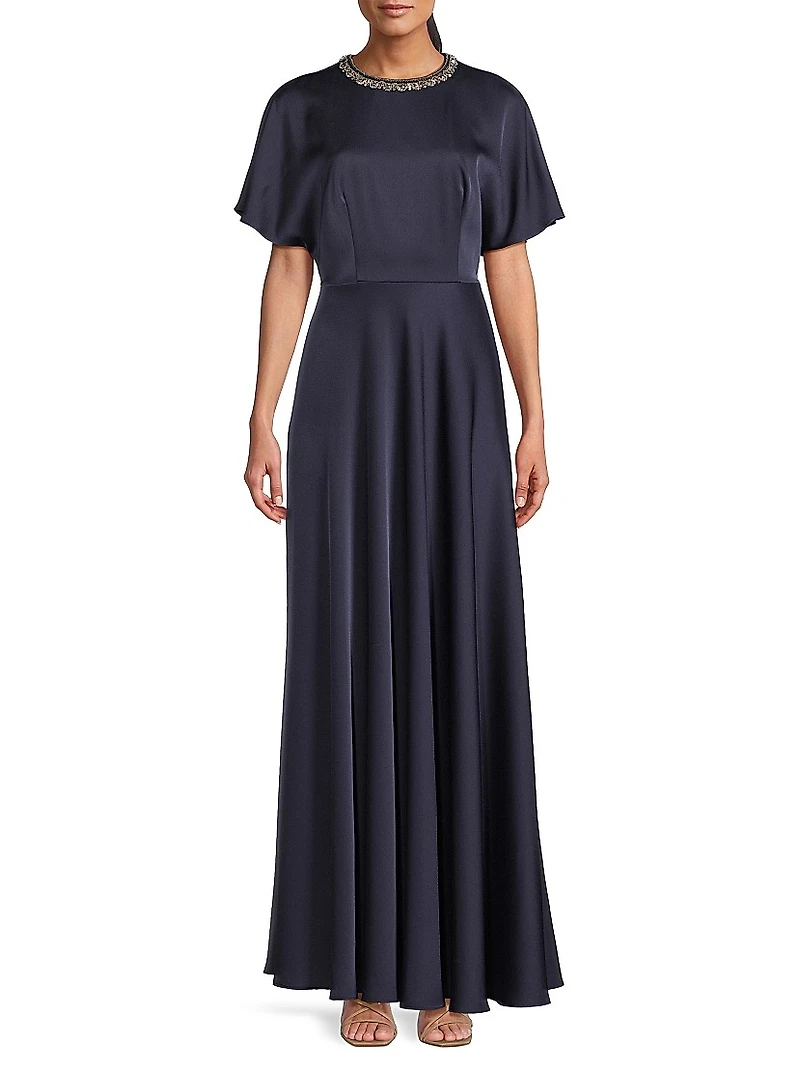 Satin Crystal-Embellished Gown