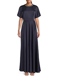 Satin Crystal-Embellished Gown