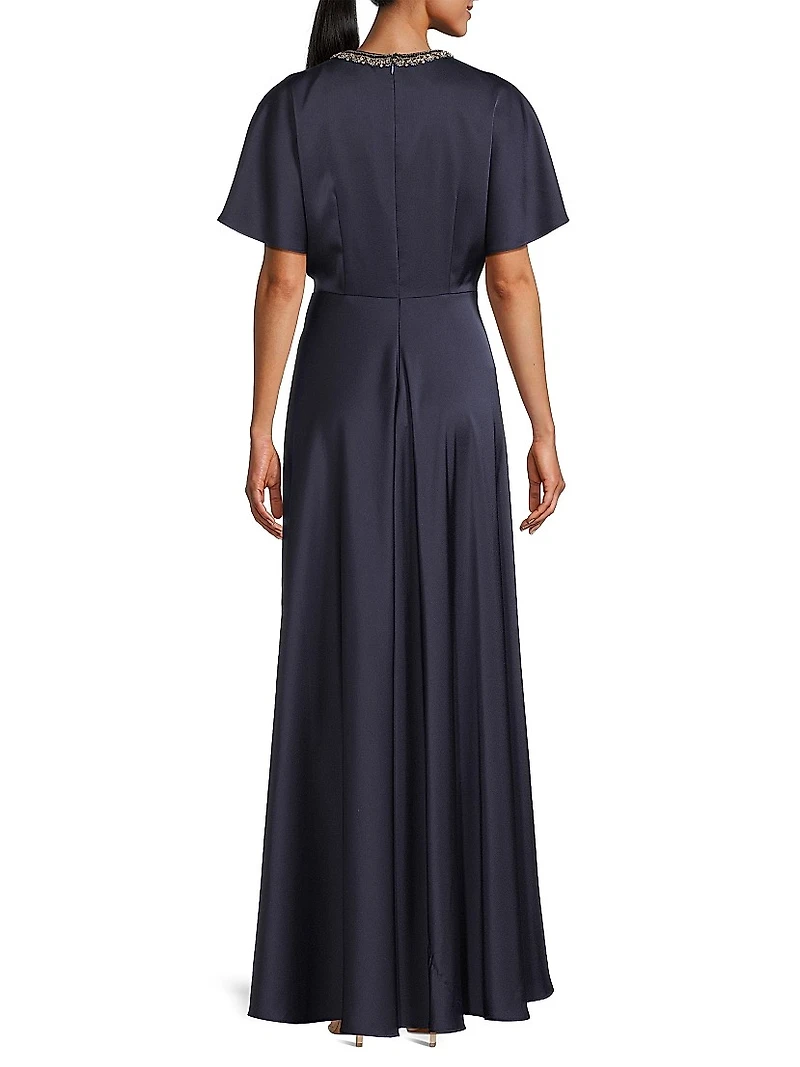 Satin Crystal-Embellished Gown