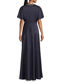 Satin Crystal-Embellished Gown