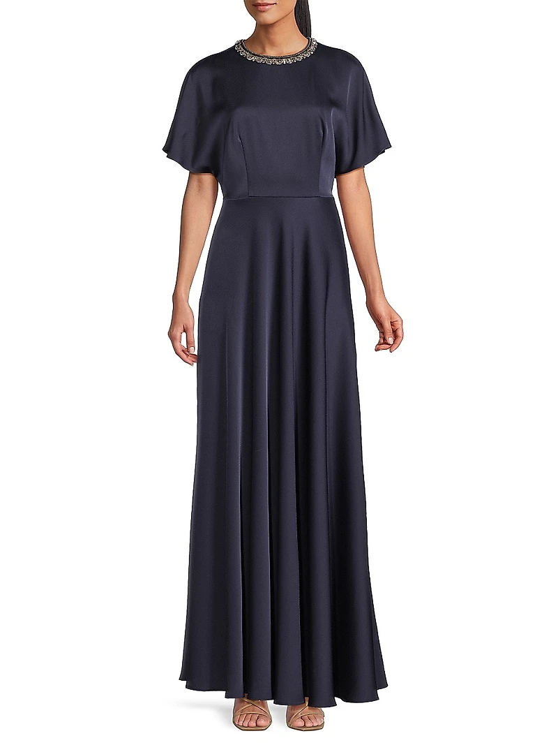 Satin Crystal-Embellished Gown