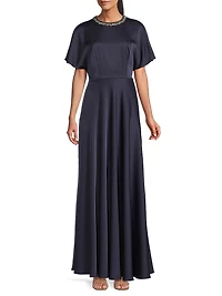 Satin Crystal-Embellished Gown