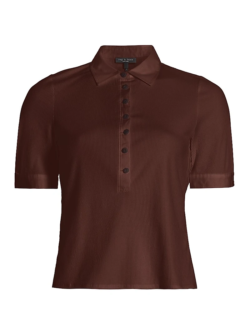 Rib-Knit Mixed-Media Polo Shirt