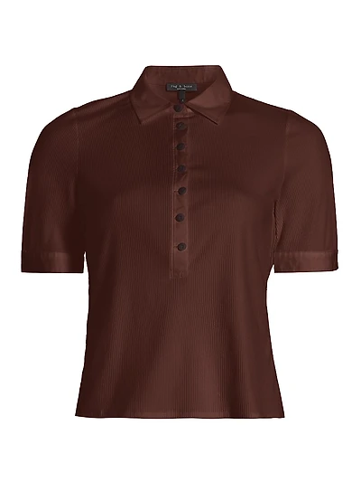 Rib-Knit Mixed-Media Polo Shirt