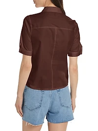 Rib-Knit Mixed-Media Polo Shirt