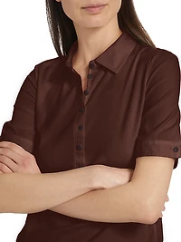 Rib-Knit Mixed-Media Polo Shirt