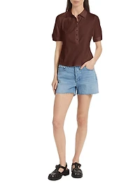 Rib-Knit Mixed-Media Polo Shirt