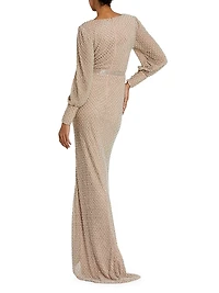 Pearl-Embellished Long-Sleeve Gown