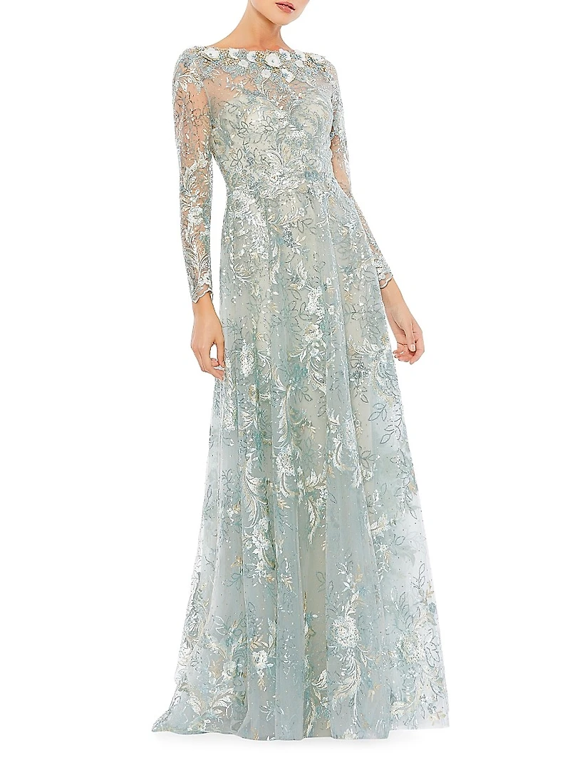 Floral Embroidered Illusion Gown