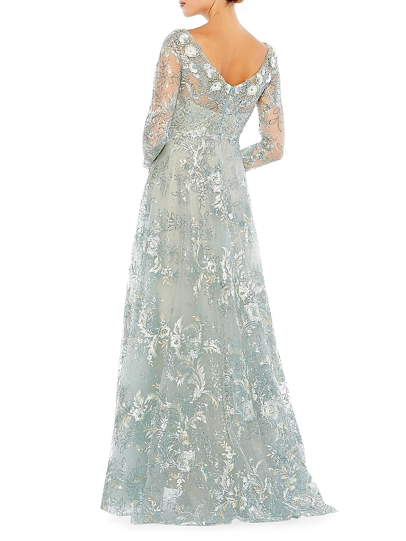 Floral Embroidered Illusion Gown