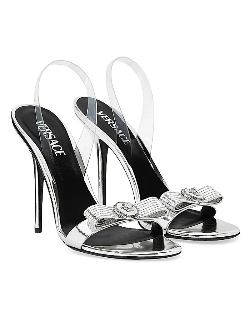 Gianni Ribbon 110MM Metallic Leather Slingback Sandals