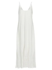Embroidered Fringe-Trimmed Midi-Dress