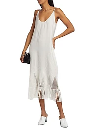 Embroidered Fringe-Trimmed Midi-Dress