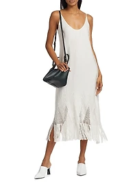 Embroidered Fringe-Trimmed Midi-Dress