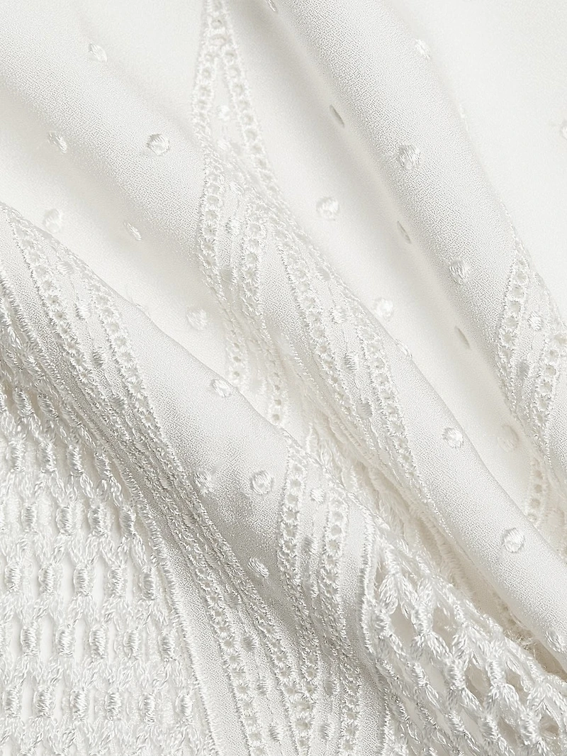 Embroidered Fringe-Trimmed Midi-Dress