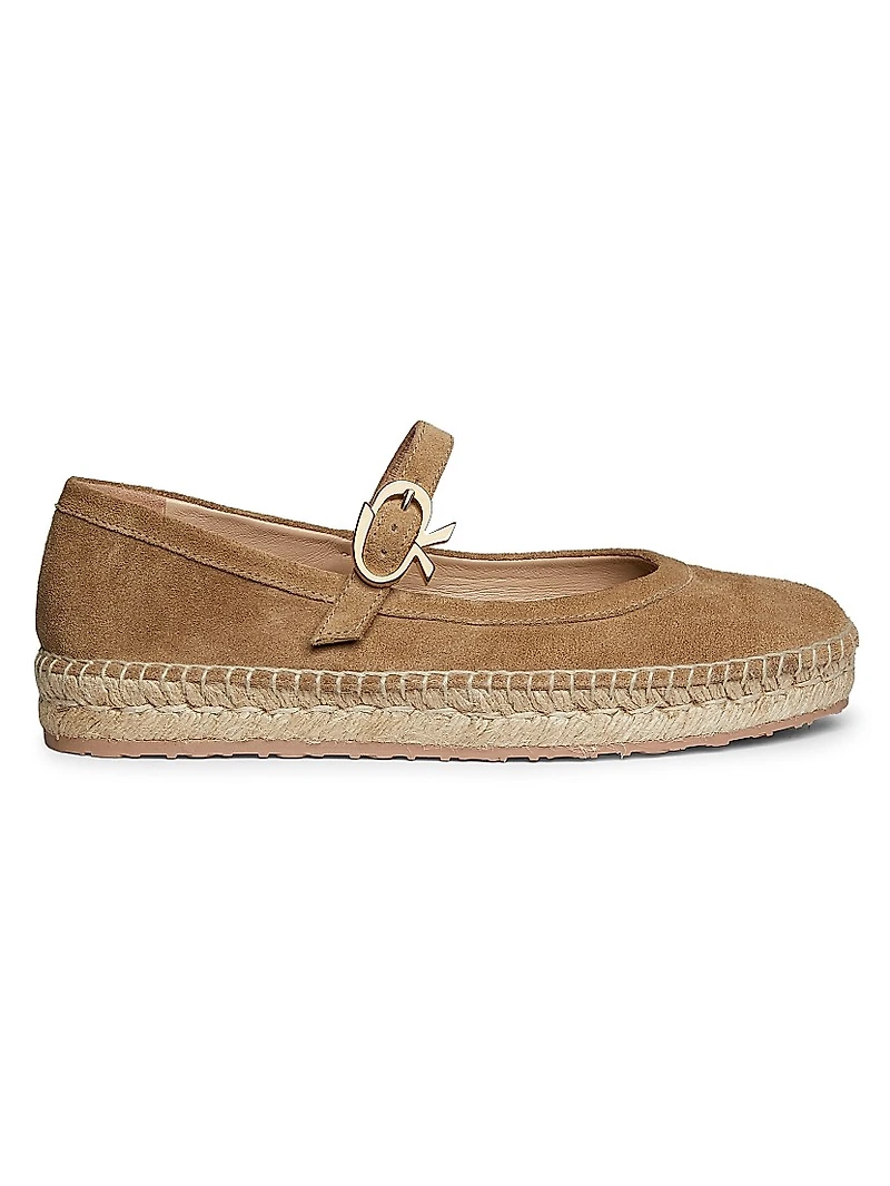 Velour Ribbon-Buckle Suede Ballerina Flats