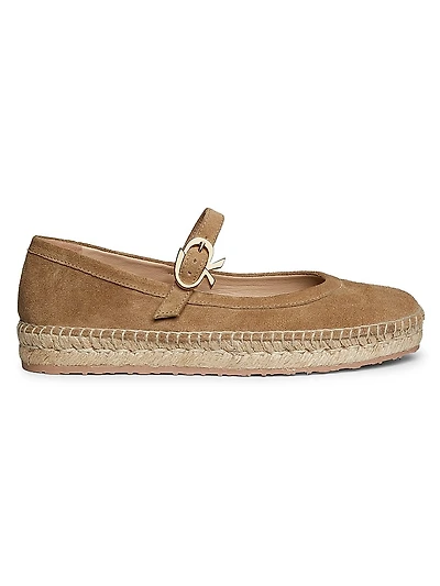 Velour Ribbon-Buckle Suede Ballerina Flats