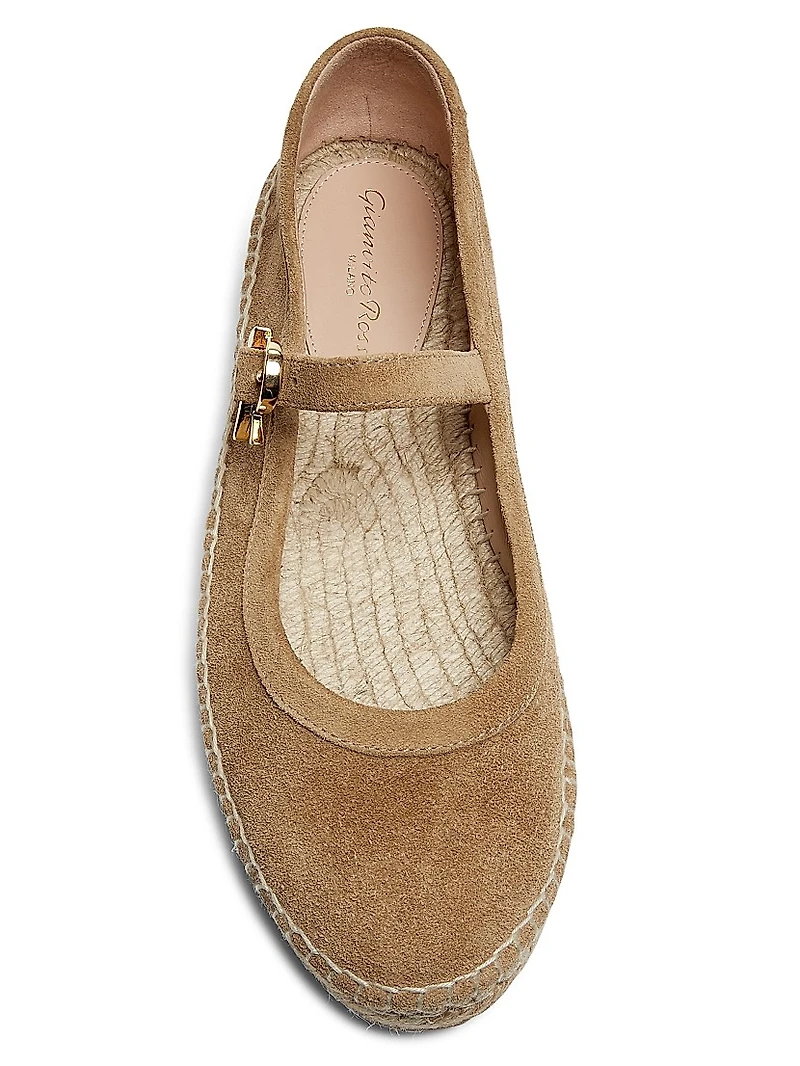 Velour Ribbon-Buckle Suede Ballerina Flats
