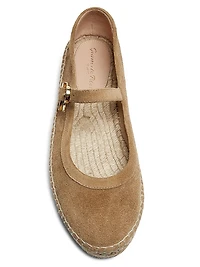 Velour Ribbon-Buckle Suede Ballerina Flats