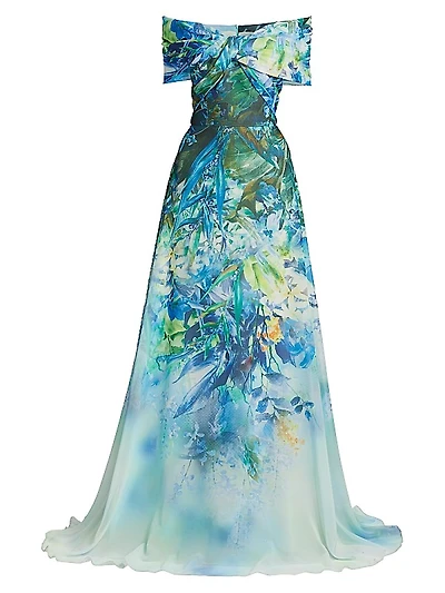 Criss-Cross Leaf Georgette Gown