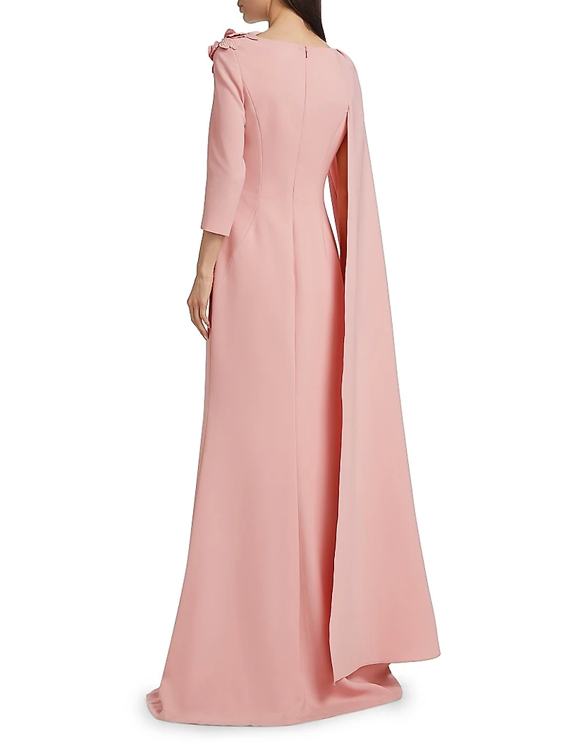 Floral Appliqué Asymmetric Cape Gown