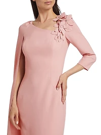 Floral Appliqué Asymmetric Cape Gown