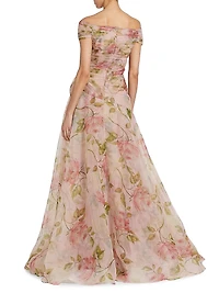 Floral Organza Tulle A-Line Gown