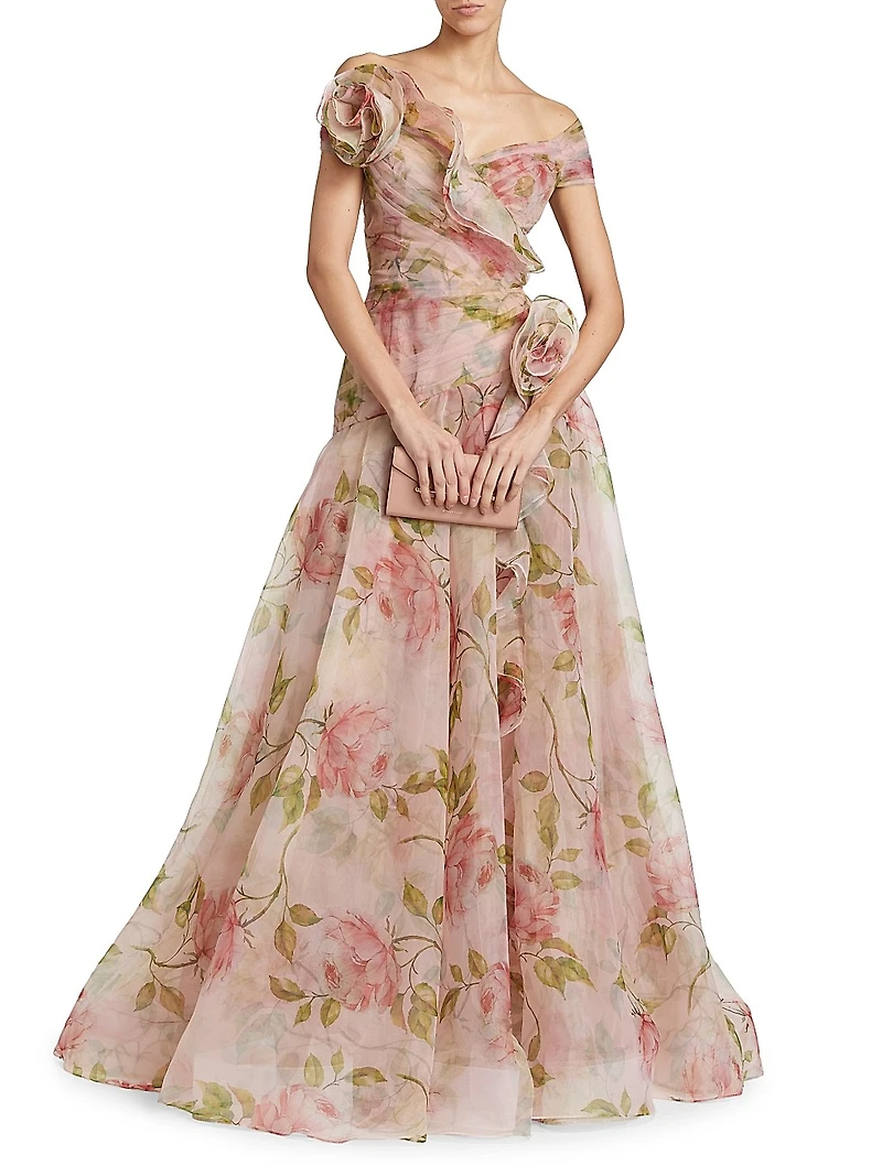 Floral Organza Tulle A-Line Gown