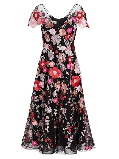 Embroidered Flower Cocktail Dress