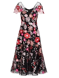 Embroidered Flower Cocktail Dress