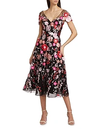 Embroidered Flower Cocktail Dress