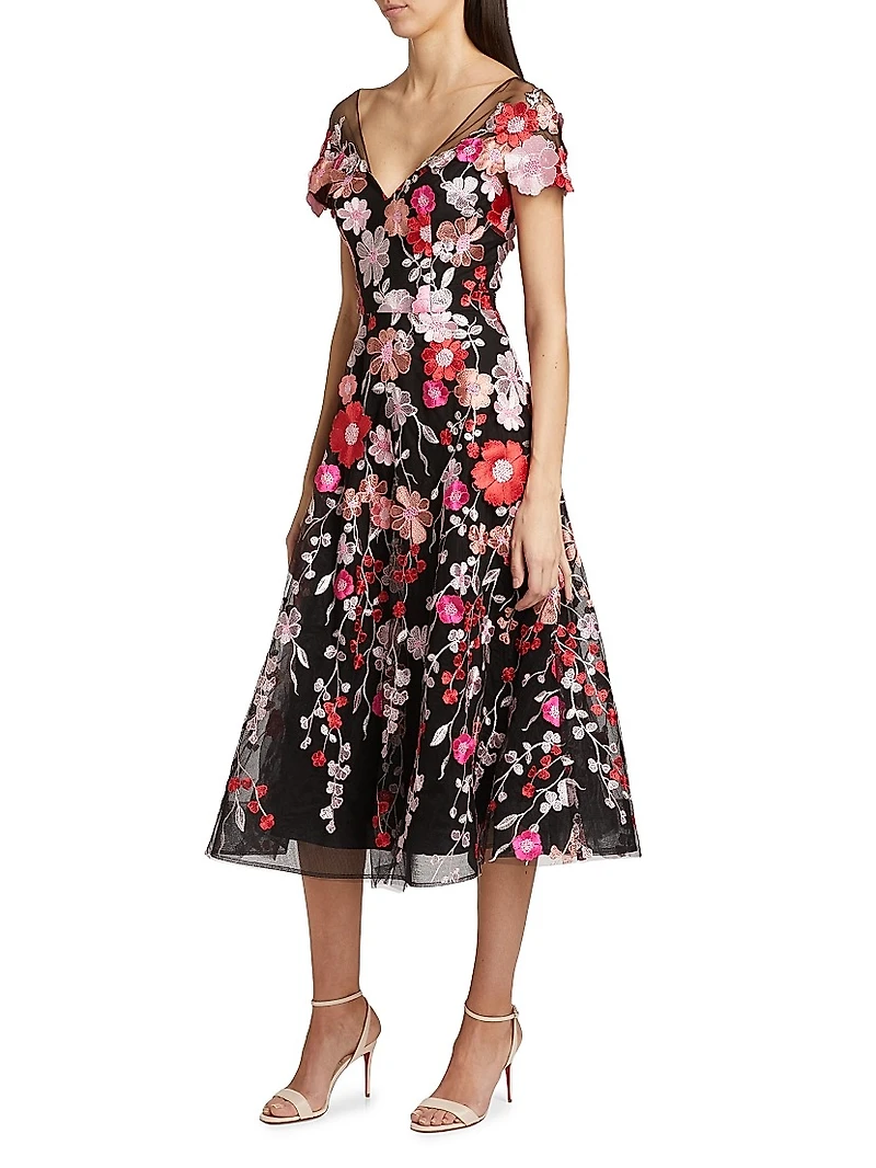 Embroidered Flower Cocktail Dress