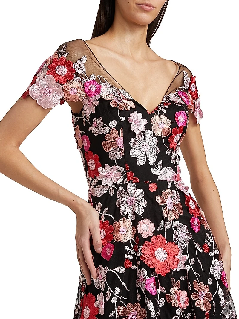 Embroidered Flower Cocktail Dress