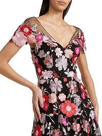 Embroidered Flower Cocktail Dress