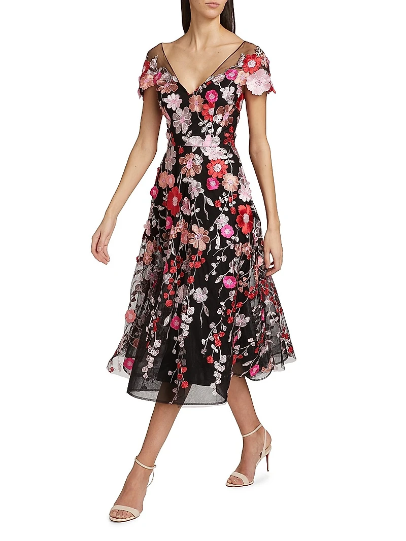 Embroidered Flower Cocktail Dress
