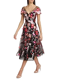 Embroidered Flower Cocktail Dress